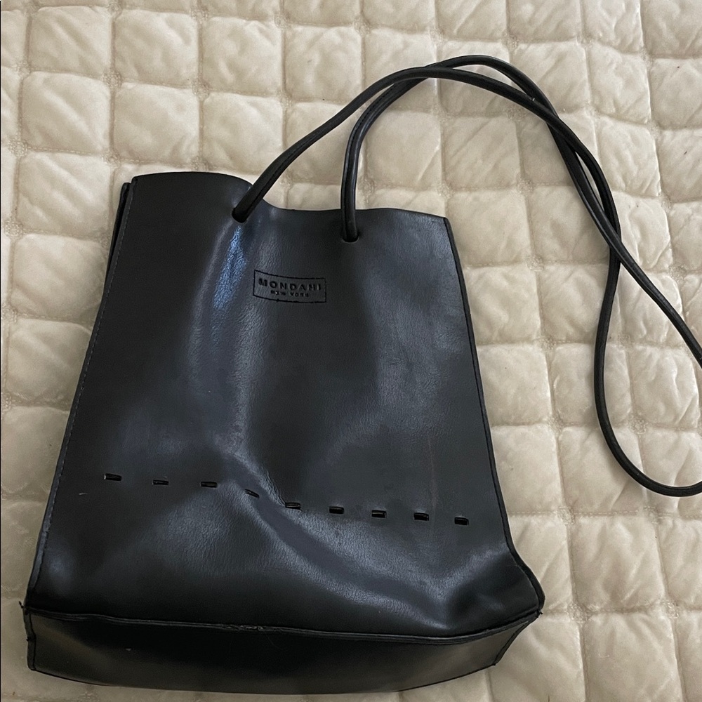 Mondani Black Leather Drawstring Tote